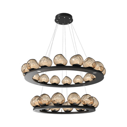 Luna Two-Tier Ring LED Chandelier in Matte Black/Bronze (Floret Crystal).