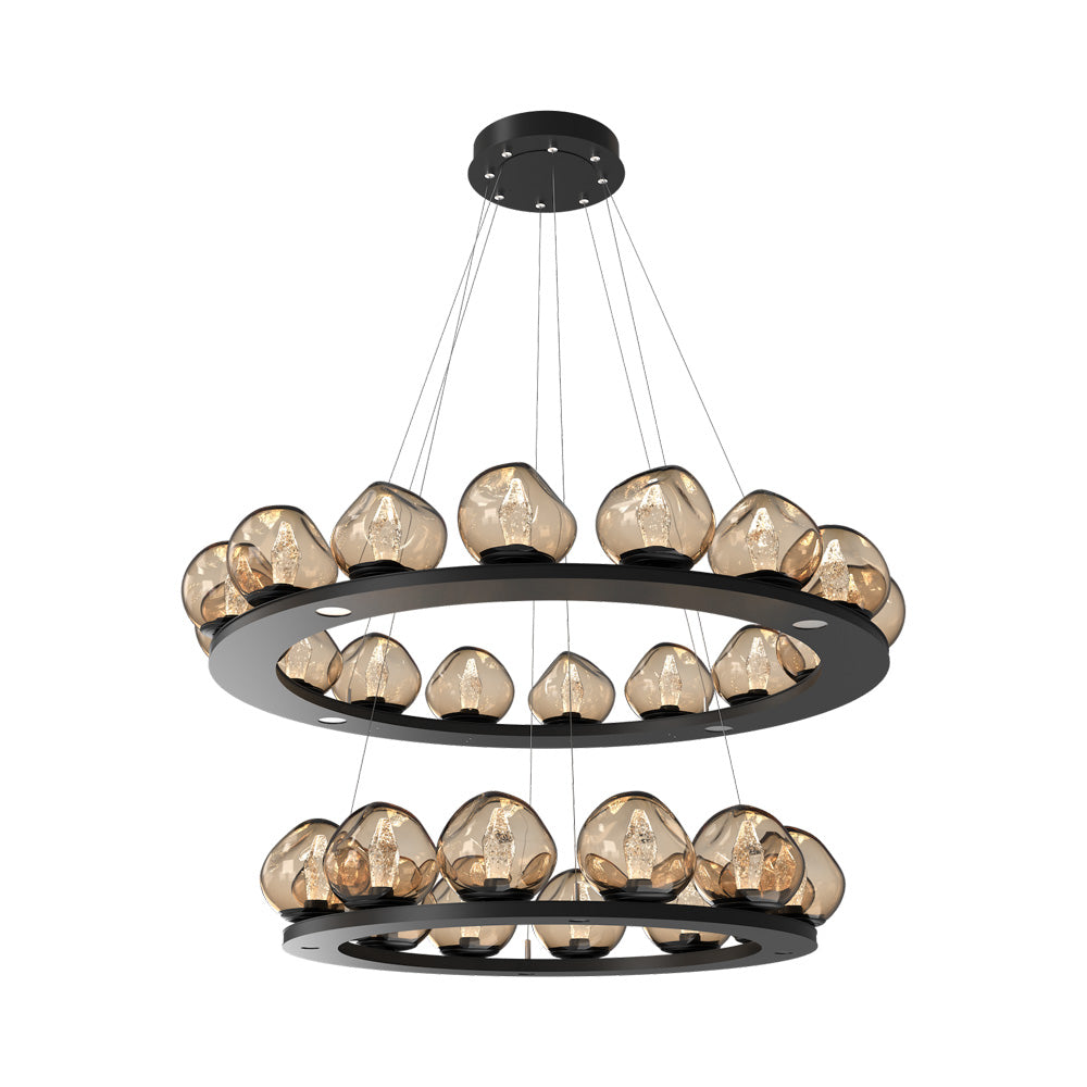 Luna Two-Tier Ring LED Chandelier in Matte Black/Bronze (Geo Crystal).