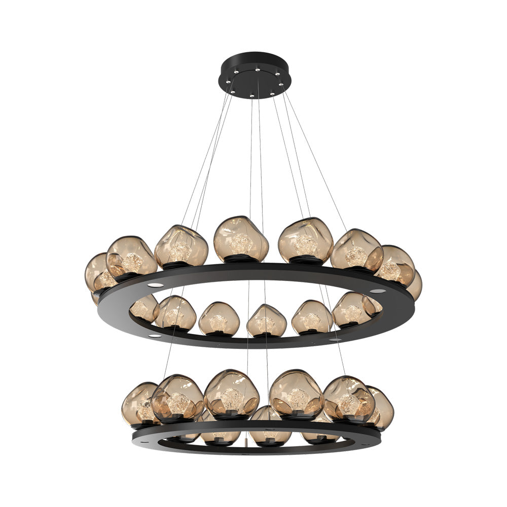 Luna Two-Tier Ring LED Chandelier in Matte Black/Bronze (Zircon Crystal).