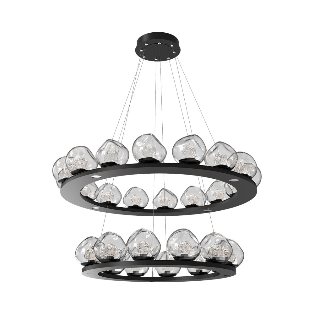 Luna Two-Tier Ring LED Chandelier in Matte Black/Clear (Floret Crystal).