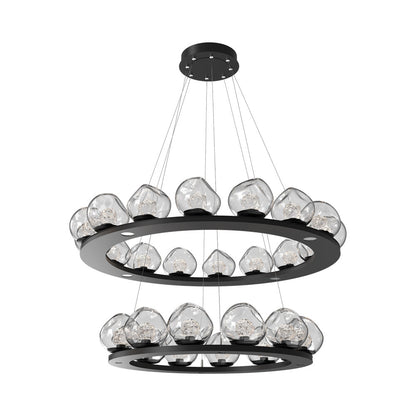 Luna Two-Tier Ring LED Chandelier in Matte Black/Clear (Floret Crystal).