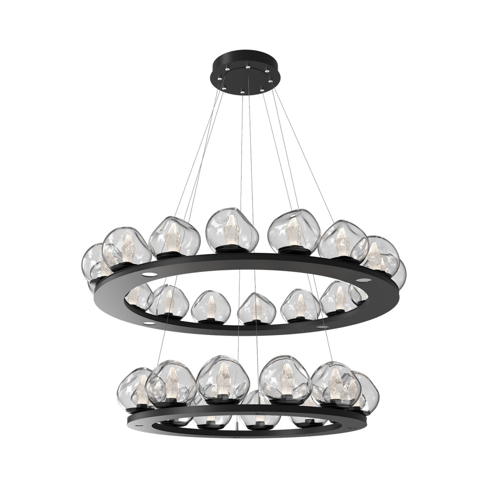 Luna Two-Tier Ring LED Chandelier in Matte Black/Clear (Geo Crystal).
