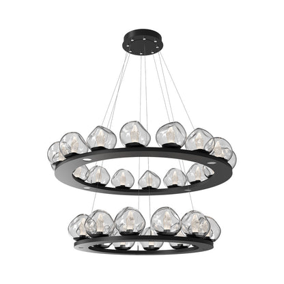 Luna Two-Tier Ring LED Chandelier in Matte Black/Clear (Geo Crystal).