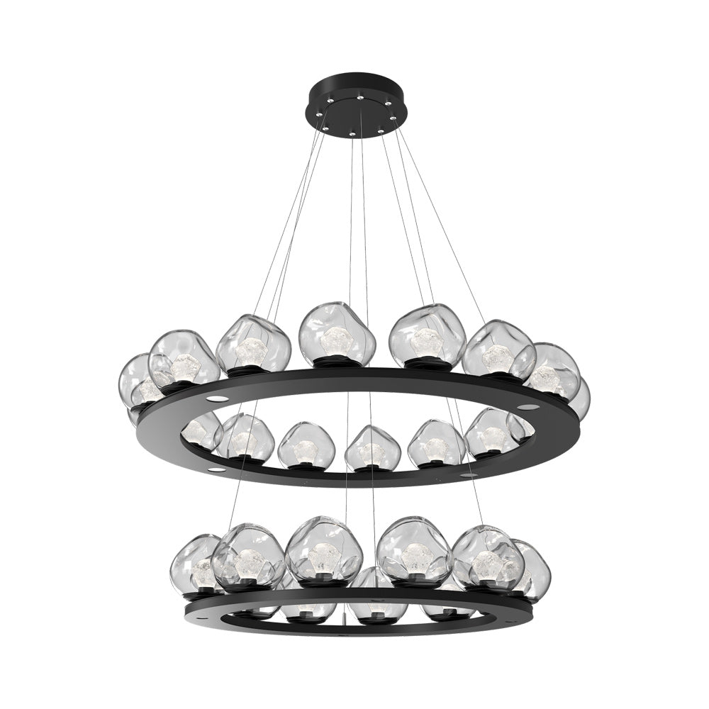 Luna Two-Tier Ring LED Chandelier in Matte Black/Clear (Zircon Crystal).