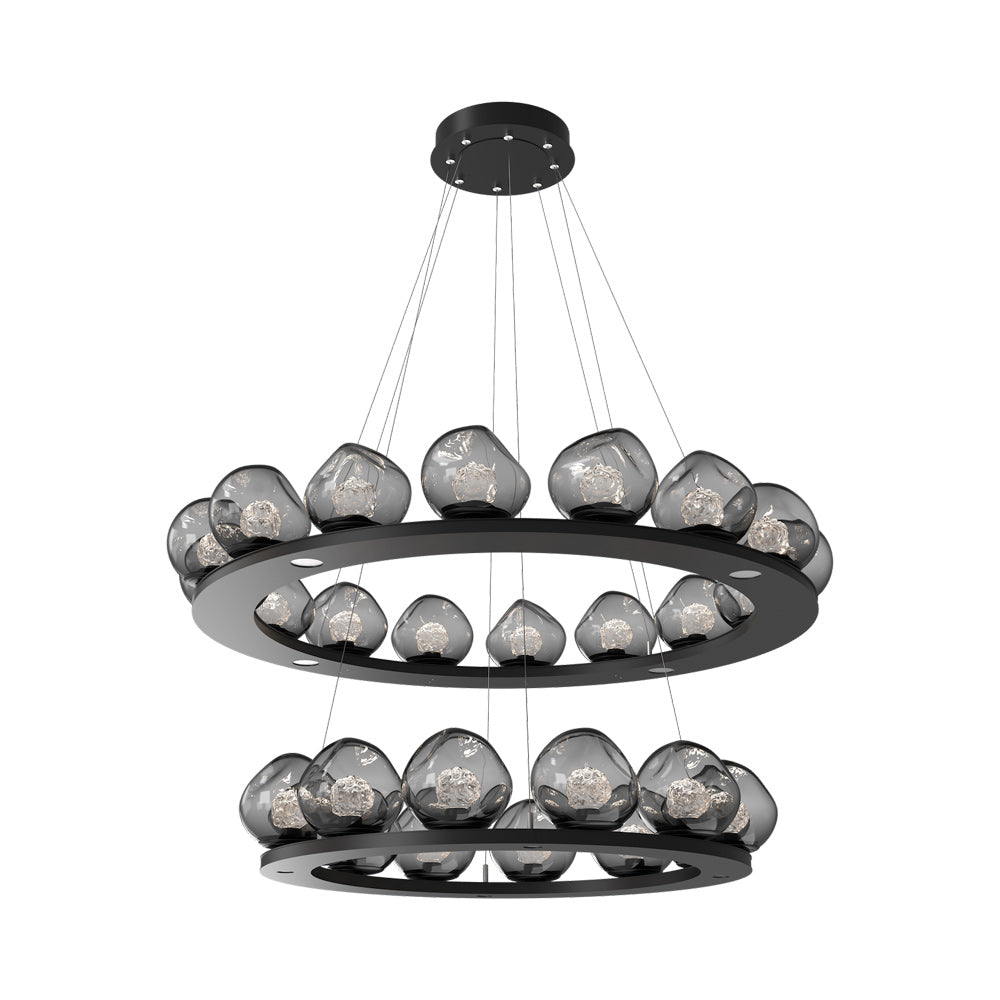 Luna Two-Tier Ring LED Chandelier in Matte Black/Smoke (Floret Crystal).