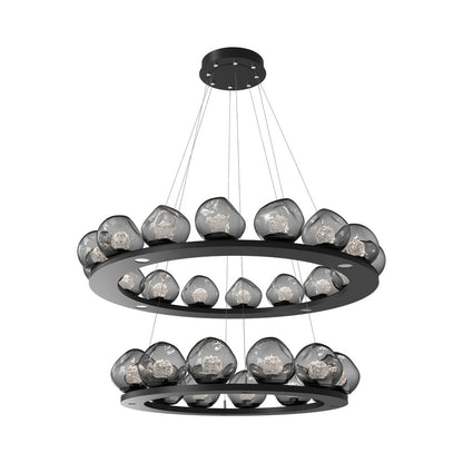 Luna Two-Tier Ring LED Chandelier in Matte Black/Smoke (Floret Crystal).