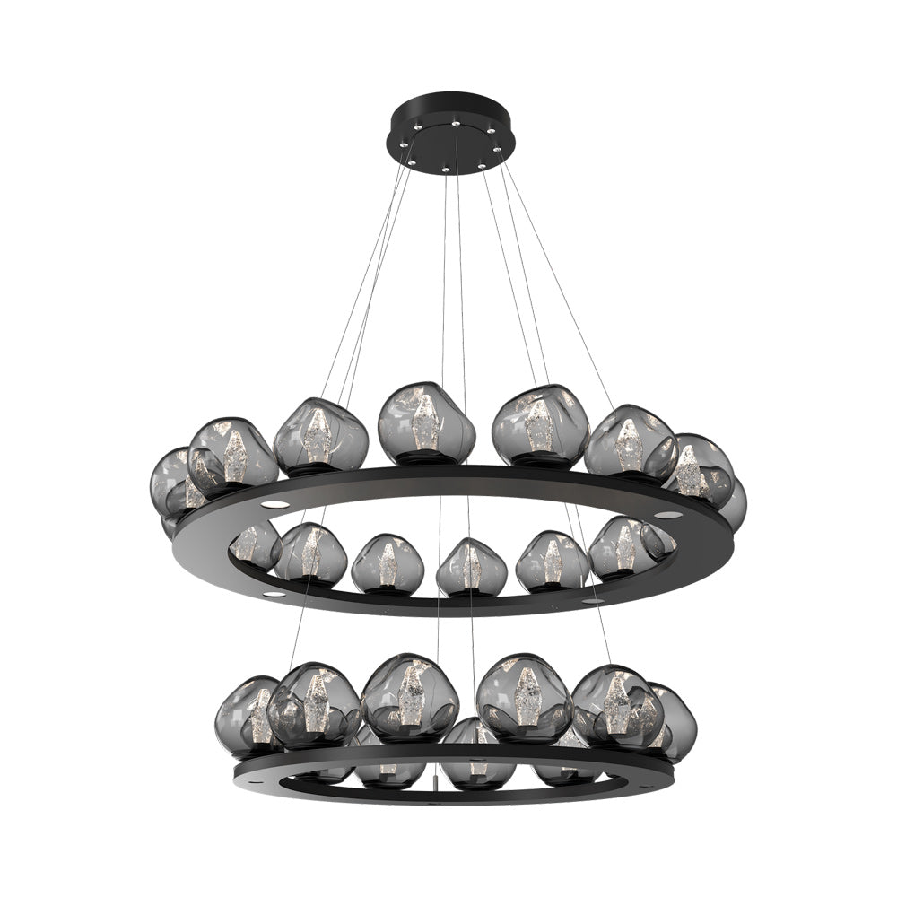Luna Two-Tier Ring LED Chandelier in Matte Black/Smoke (Geo Crystal).