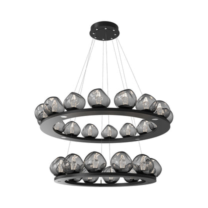 Luna Two-Tier Ring LED Chandelier in Matte Black/Smoke (Geo Crystal).