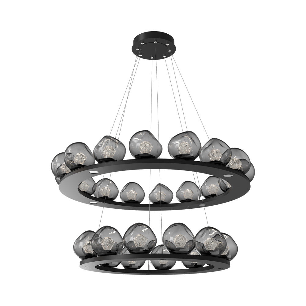 Luna Two-Tier Ring LED Chandelier in Matte Black/Smoke (Zircon Crystal).