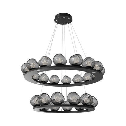 Luna Two-Tier Ring LED Chandelier in Matte Black/Smoke (Zircon Crystal).