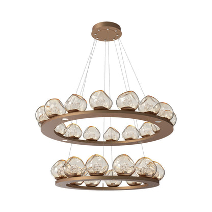 Luna Two-Tier Ring LED Chandelier in Novel Brass/Amber (Floret Crystal).
