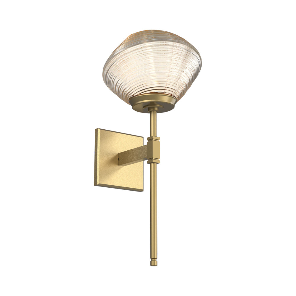 Mesa Belvedere LED Wall Light in Gilded Brass/Amber Blown Glass.