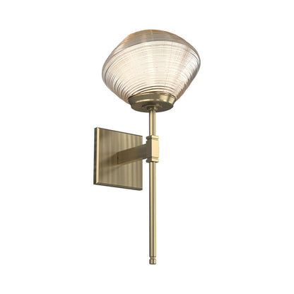 Mesa Belvedere LED Wall Light in Heritage Brass/Amber Blown Glass.