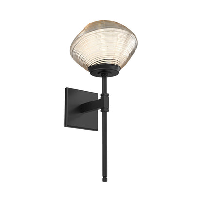 Mesa Belvedere LED Wall Light in Matte Black/Amber Blown Glass.