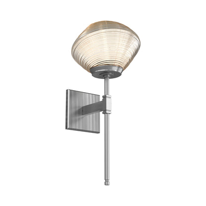 Mesa Belvedere LED Wall Light in Satin Nickel/Amber Blown Glass.