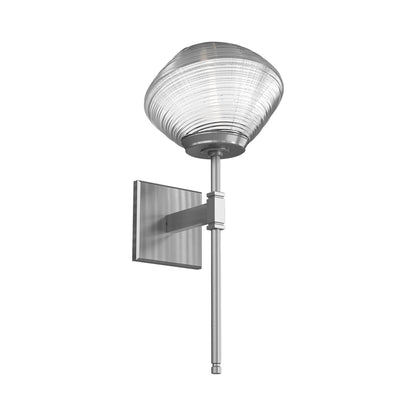 Mesa Belvedere LED Wall Light in Satin Nickel/Clear Blown Glass.