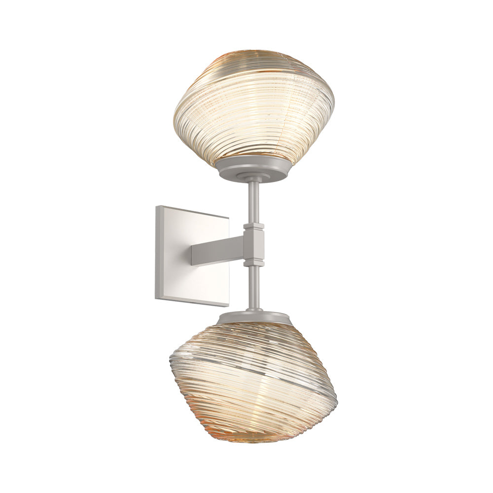 Mesa Double LED Wall Light in Beige Silver/Amber Blown Glass.