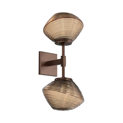 Mesa Double LED Wall Light in Burnished Bronze/Bronze Blown Glass.