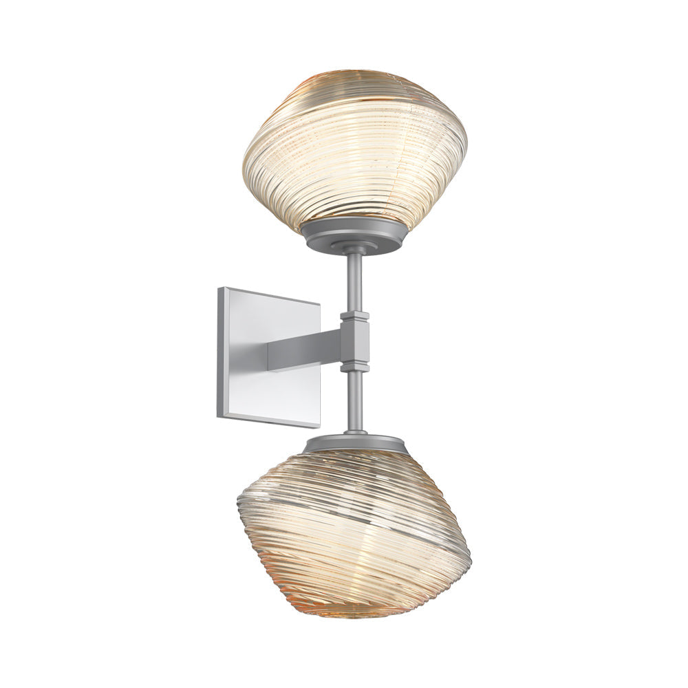Mesa Double LED Wall Light in Classic Silver/Amber Blown Glass.