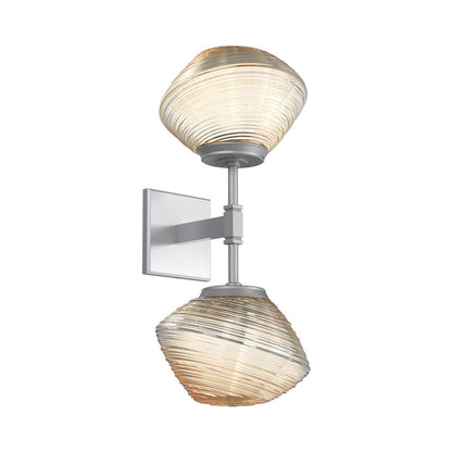 Mesa Double LED Wall Light in Classic Silver/Amber Blown Glass.