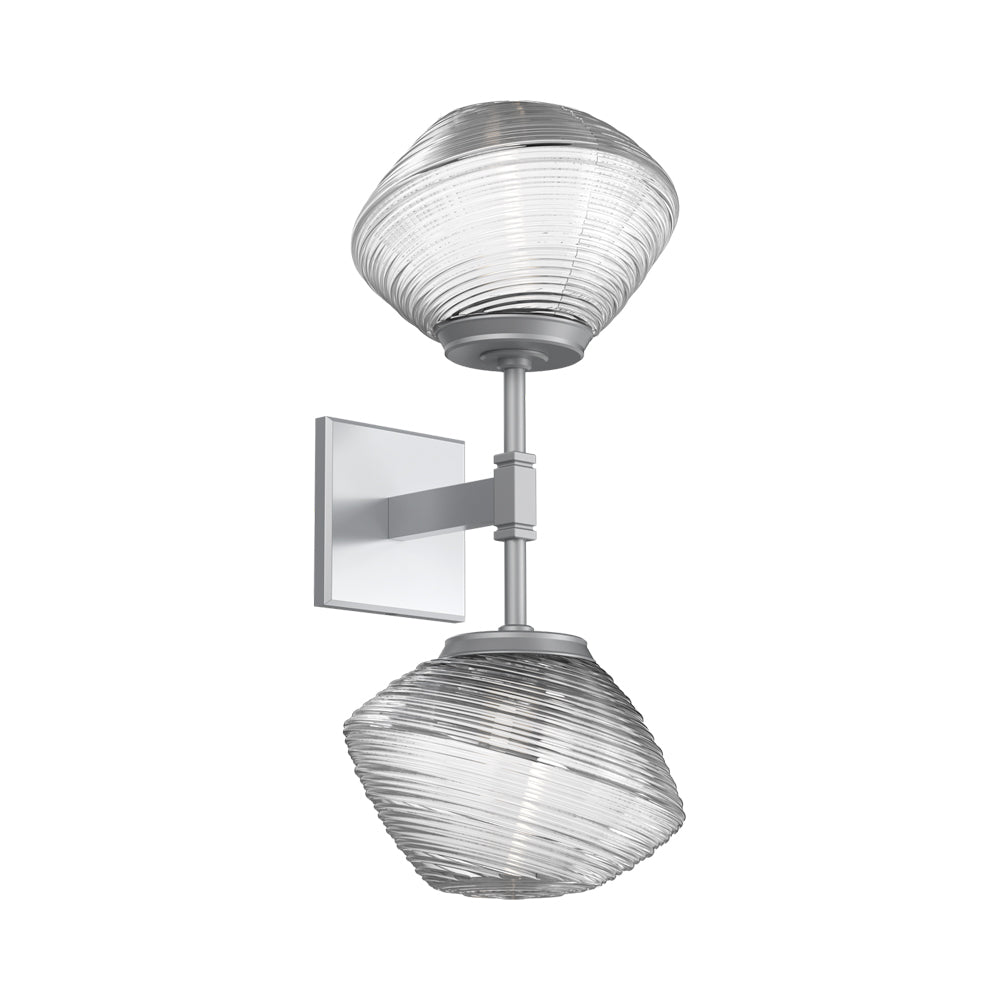Mesa Double LED Wall Light in Classic Silver/Clear Blown Glass.