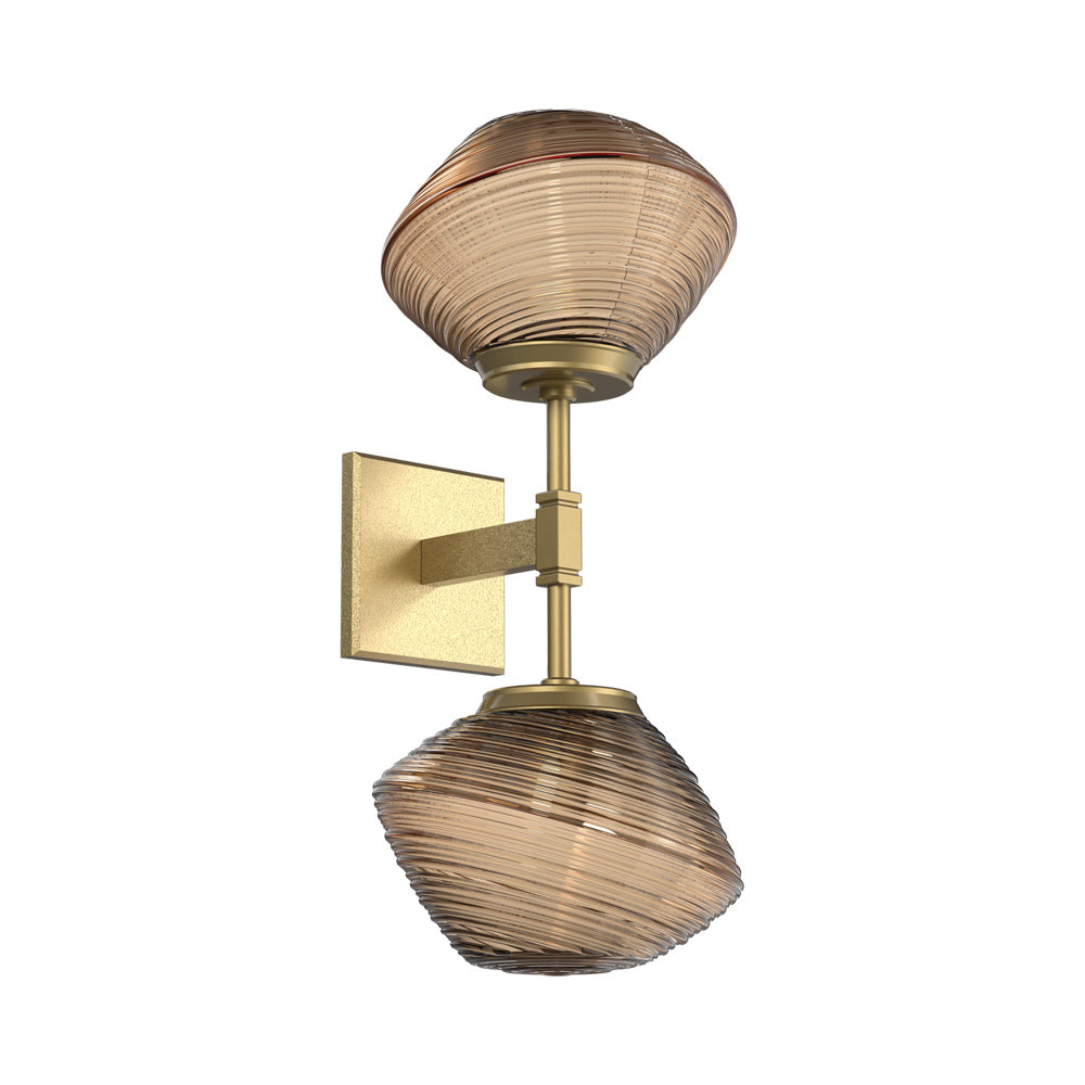 Mesa Double LED Wall Light in Gilded Brass/Bronze Blown Glass.