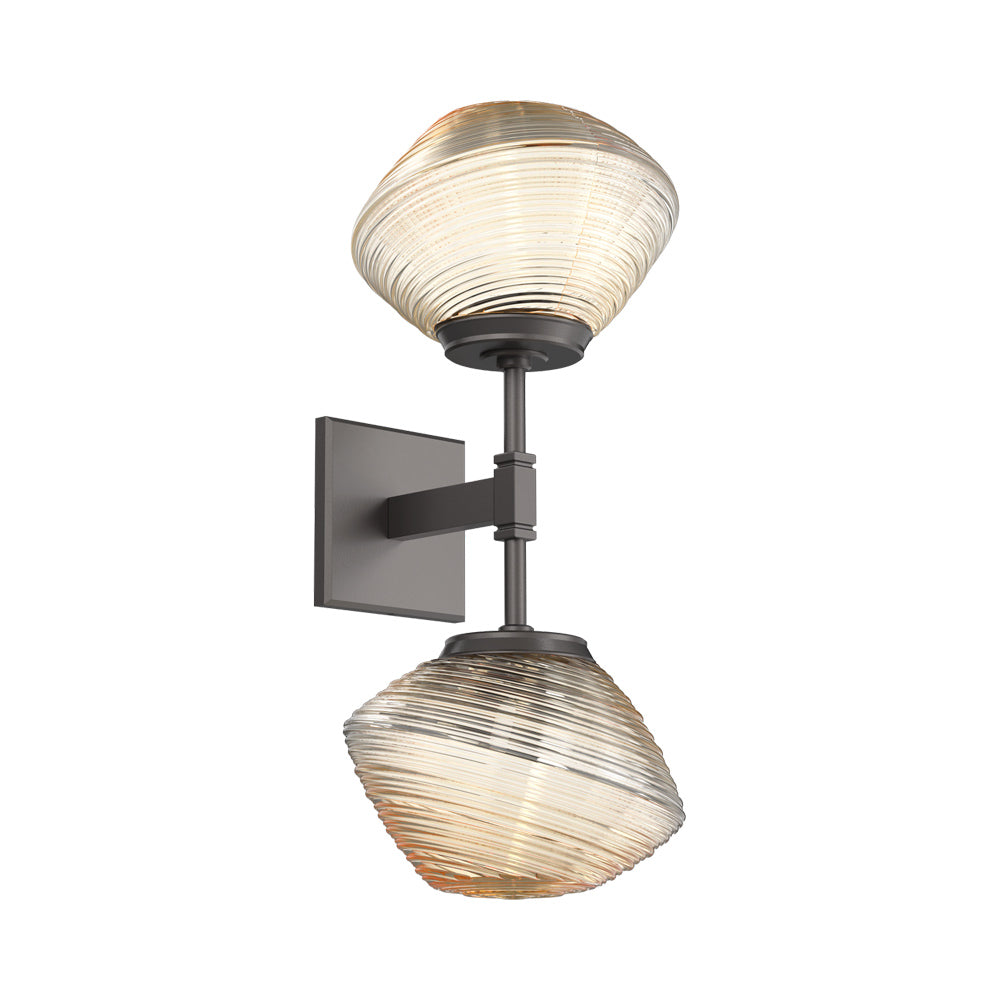 Mesa Double LED Wall Light in Graphite/Amber Blown Glass.