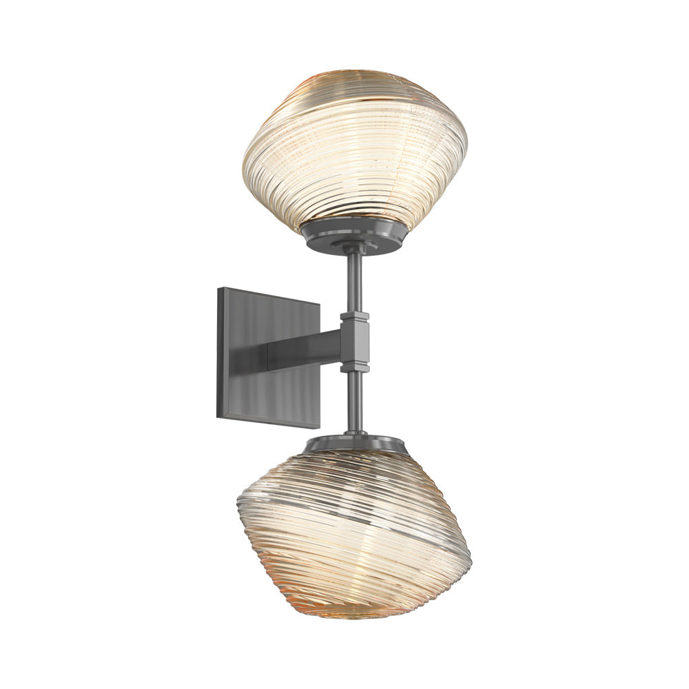 Mesa Double LED Wall Light in Gunmetal/Amber Blown Glass.