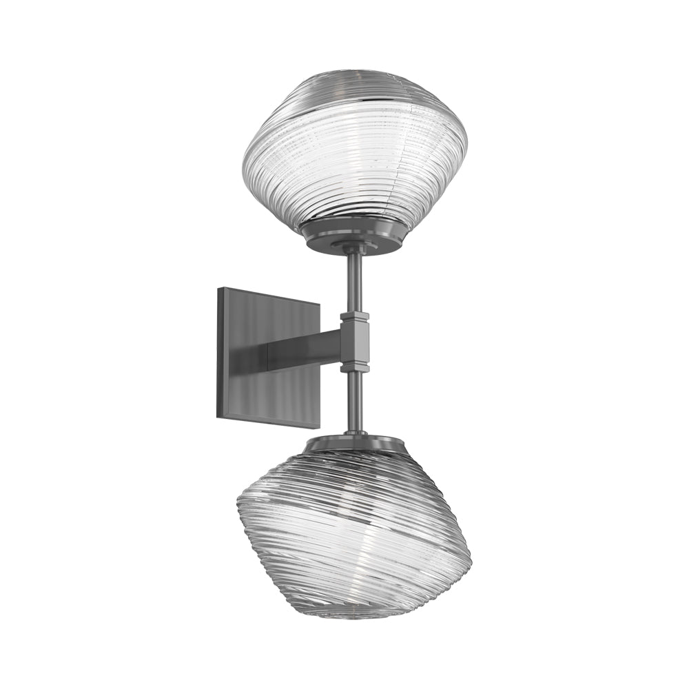 Mesa Double LED Wall Light in Gunmetal/Clear Blown Glass.