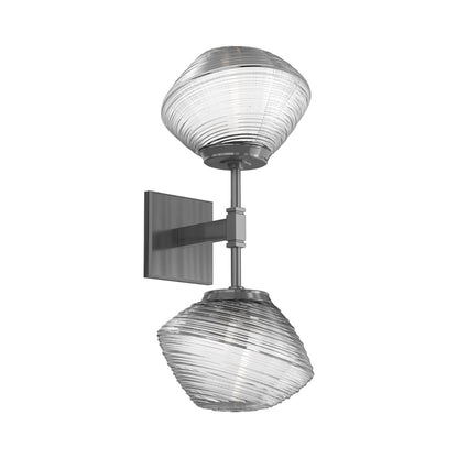 Mesa Double LED Wall Light in Gunmetal/Clear Blown Glass.