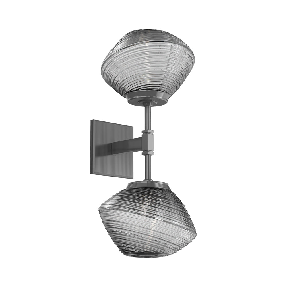 Mesa Double LED Wall Light in Gunmetal/Smoke Blown Glass.