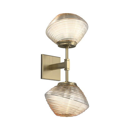 Mesa Double LED Wall Light in Heritage Brass/Amber Blown Glass.