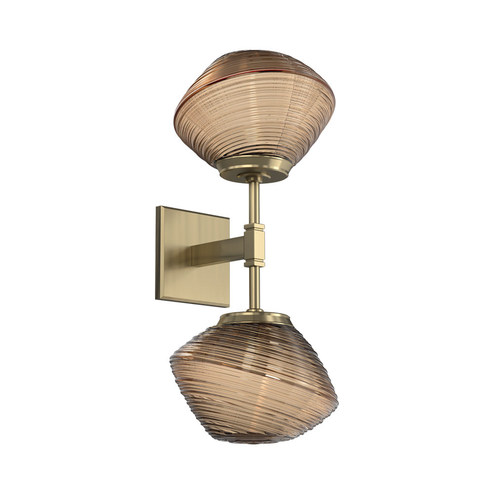 Mesa Double LED Wall Light in Heritage Brass/Bronze Blown Glass.