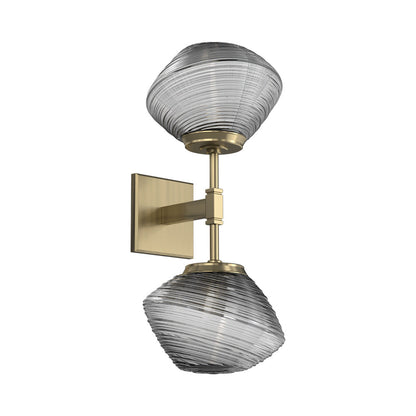 Mesa Double LED Wall Light in Heritage Brass/Smoke Blown Glass.