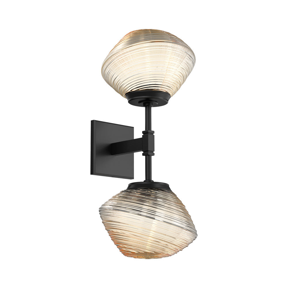 Mesa Double LED Wall Light in Matte Black/Amber Blown Glass.