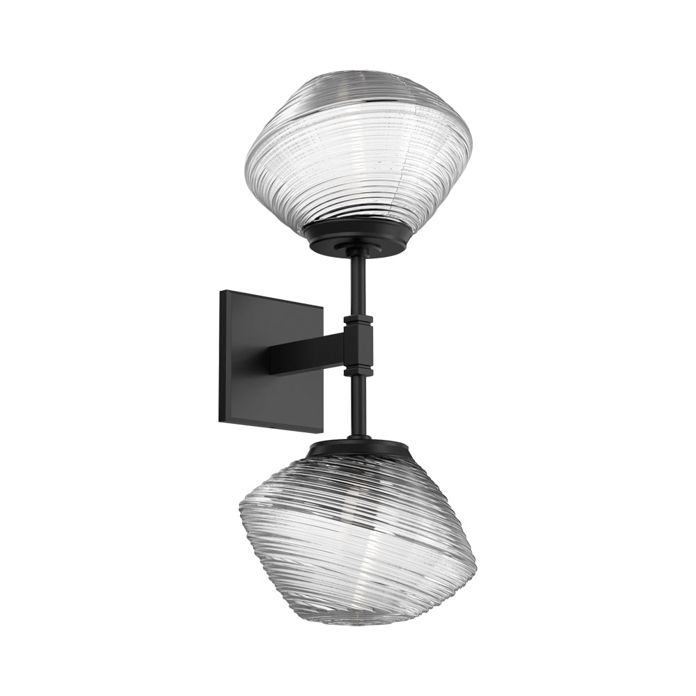 Mesa Double LED Wall Light in Matte Black/Clear Blown Glass.