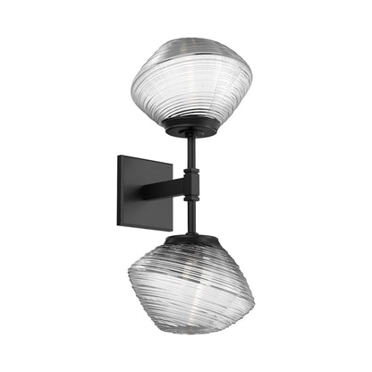Mesa Double LED Wall Light in Matte Black/Clear Blown Glass.