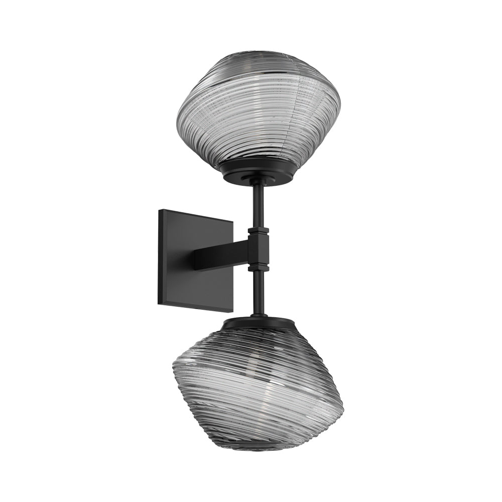 Mesa Double LED Wall Light in Matte Black/Smoke Blown Glass.