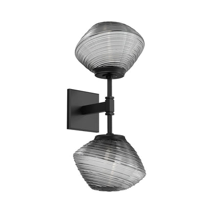 Mesa Double LED Wall Light in Matte Black/Smoke Blown Glass.