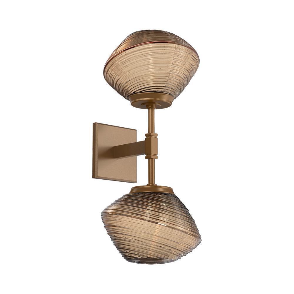 Mesa Double LED Wall Light in Novel Brass/Bronze Blown Glass.