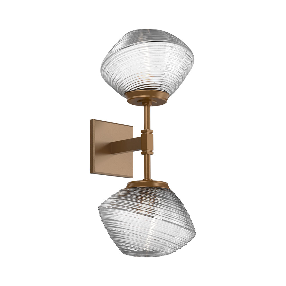 Mesa Double LED Wall Light in Novel Brass/Clear Blown Glass.