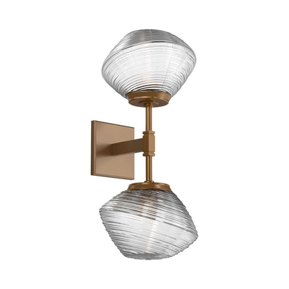 Mesa Double LED Wall Light in Novel Brass/Clear Blown Glass.
