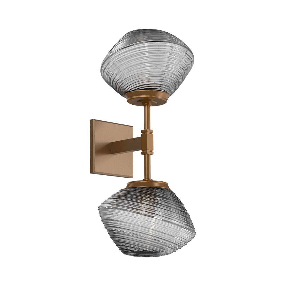 Mesa Double LED Wall Light in Novel Brass/Smoke Blown Glass.