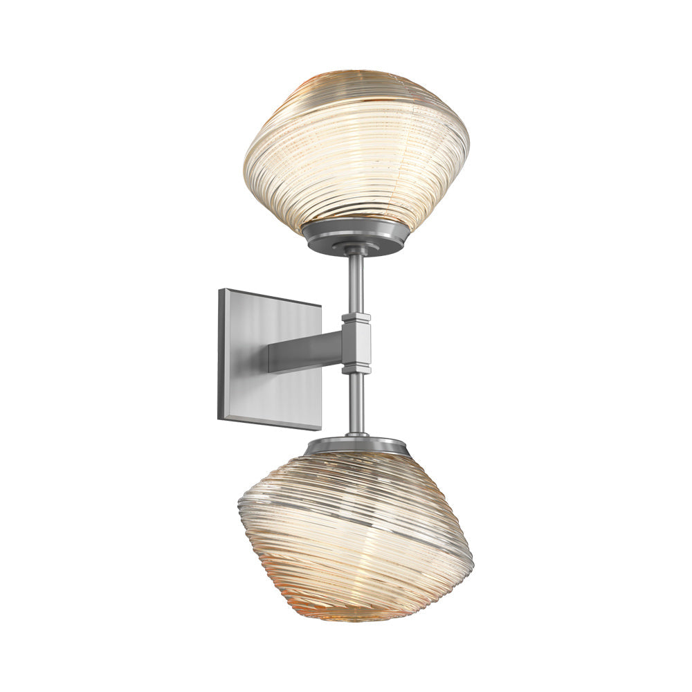Mesa Double LED Wall Light in Satin Nickel/Amber Blown Glass.