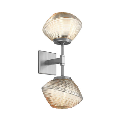 Mesa Double LED Wall Light in Satin Nickel/Amber Blown Glass.
