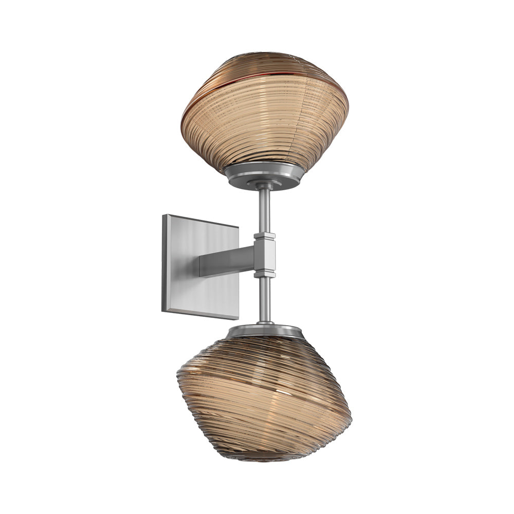 Mesa Double LED Wall Light in Satin Nickel/Bronze Blown Glass.