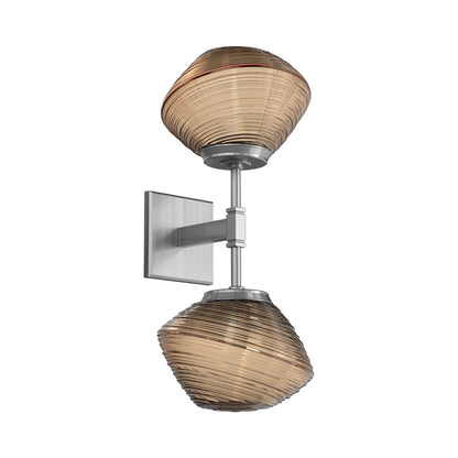 Mesa Double LED Wall Light in Satin Nickel/Bronze Blown Glass.
