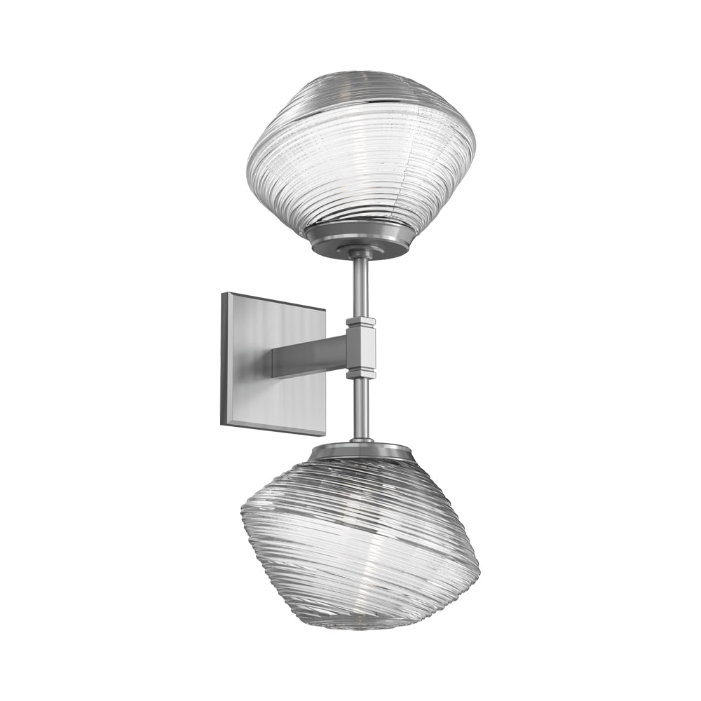 Mesa Double LED Wall Light in Satin Nickel/Clear Blown Glass.