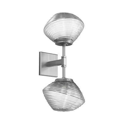Mesa Double LED Wall Light in Satin Nickel/Clear Blown Glass.
