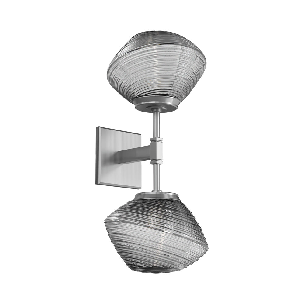 Mesa Double LED Wall Light in Satin Nickel/Smoke Blown Glass.